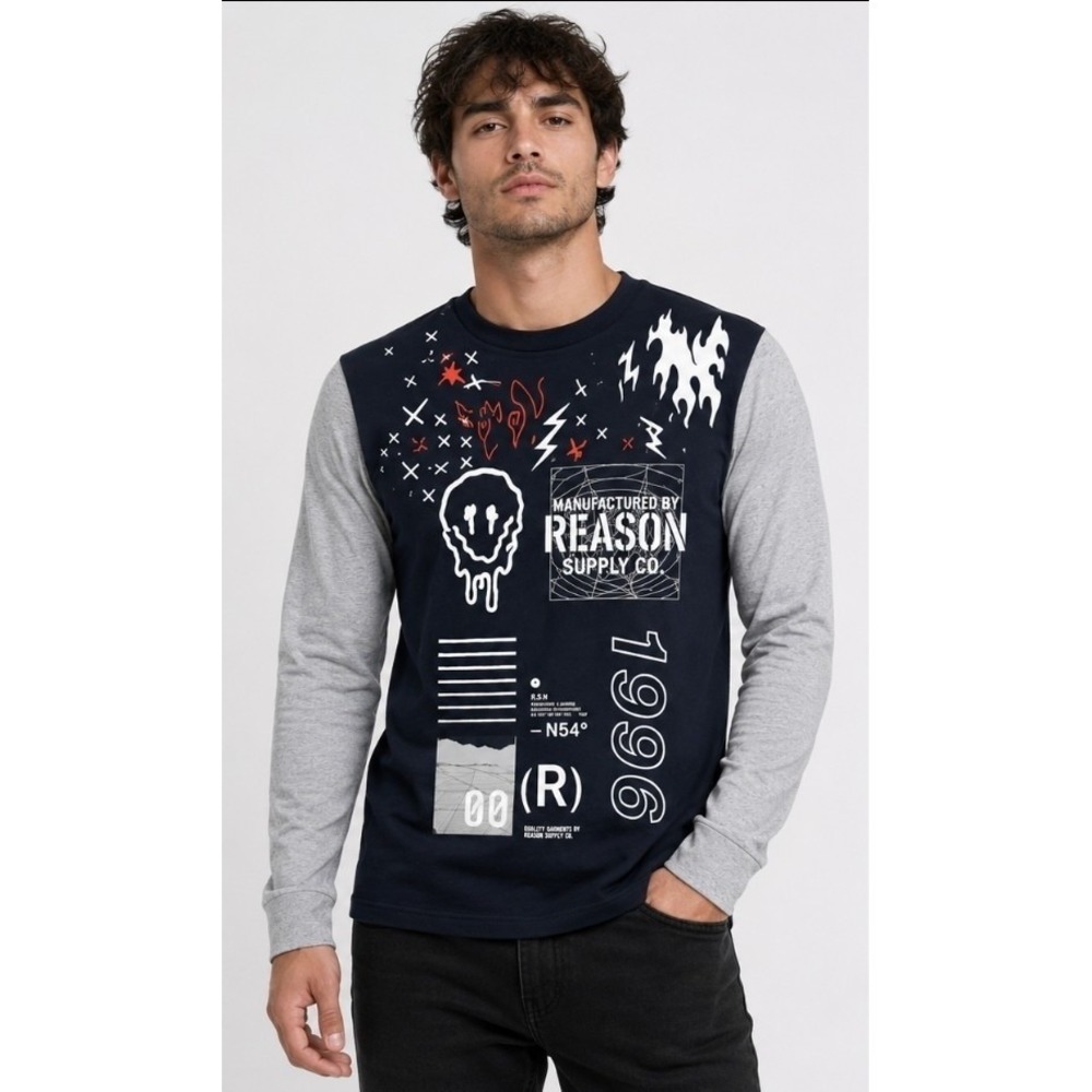 Reason Shirt Mens 4XL Gray Black Long Sleeve Skull Graphic Streetwear NWT T70